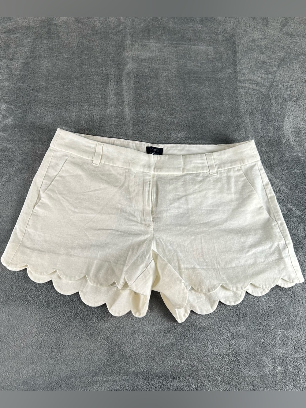 J. Crew Factory White Linen Cotton Scalloped Edge Shorts Womens 10 Preppy EUC